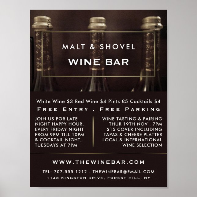 Poster Affichage de trois bouteilles, Bar à vin / Vaissea (Devant)