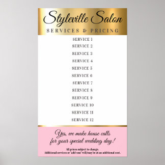 Poster Affichage des prix des services de salon de coiffu