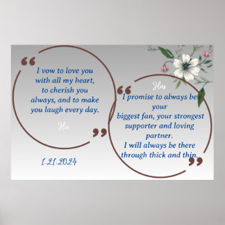 POSTER AFFICHAGE DES VOWS MARIAGE FLORAL BLEU GRADIENT