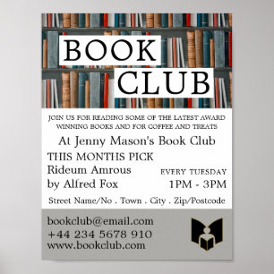 Poster Affichage du livre, Club du livre Publicité