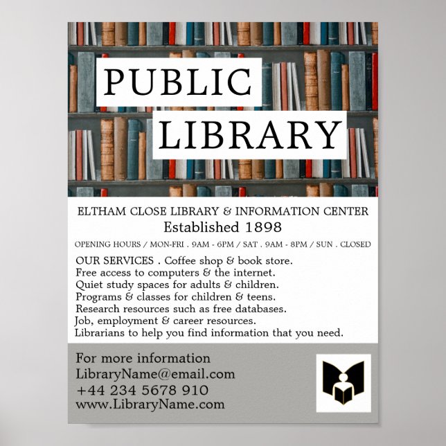 Poster Affichage du livre, publicité de bibliothèque (Devant)