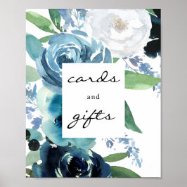 Poster affiche bleu bleu Dusty Floral 2 cartes et