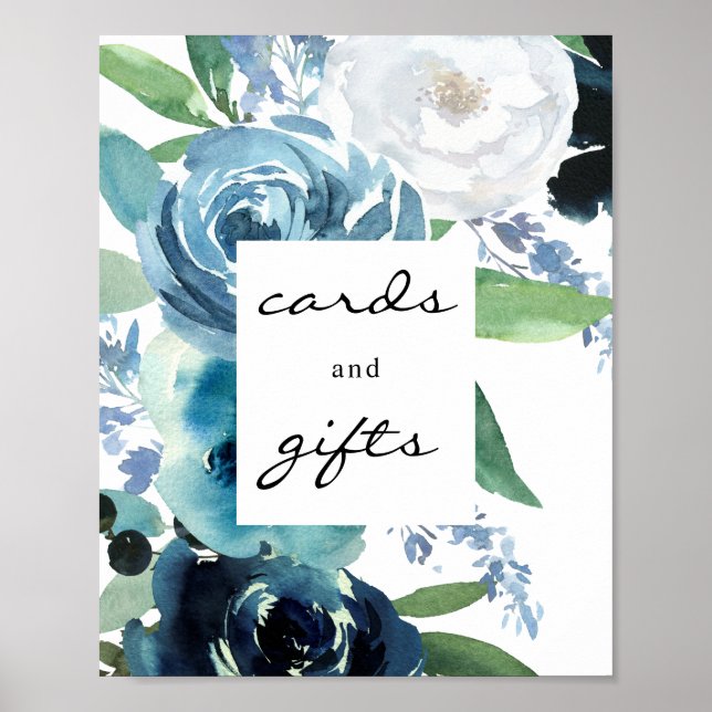 Poster affiche bleu bleu Dusty Floral 2 cartes et  (Devant)