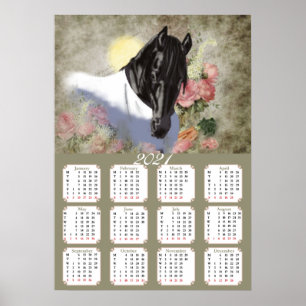Poster Affiche, Calendrier, 2021, Cheval, Frison