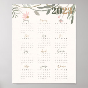 Poster Afficher 2023 PASTEL FLORAL - ANGLAIS