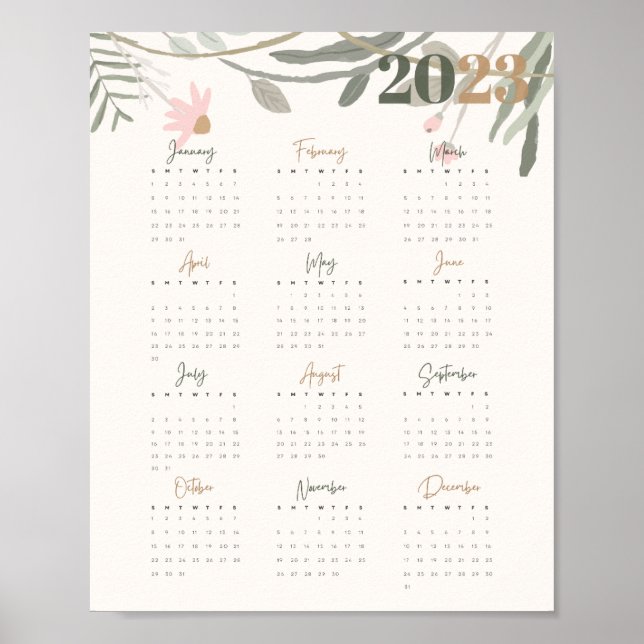 Poster Afficher 2023 PASTEL FLORAL - ANGLAIS (Devant)