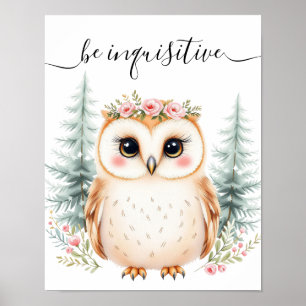 Poster Affirmation d'aquarelle de Whimsical Baby Owl Nurs