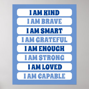 Poster Affirmations Bleues pour Enfants pour Décor Nourri
