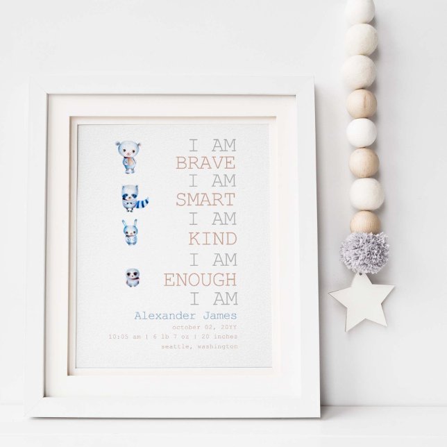 Poster Affirmations Bois Animaux Boy Nursery Décor (Créateur téléchargé)