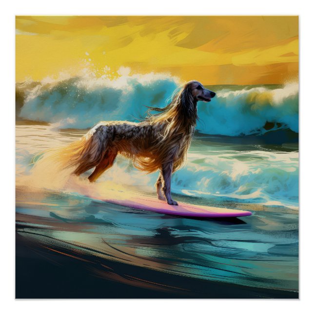 Poster Afghan Hound Beach Surf Peinture (Devant)
