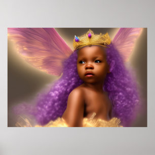 Poster Africain Américain mignon fille papillon pourpre