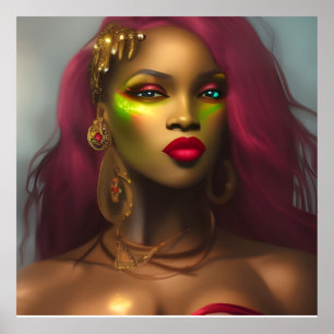 Poster Africain exotique Glamour femme rouge lèvres rose 