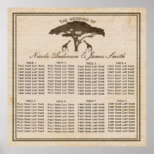 Poster Africain Safari Giraffes & Arbre Mariage Siège