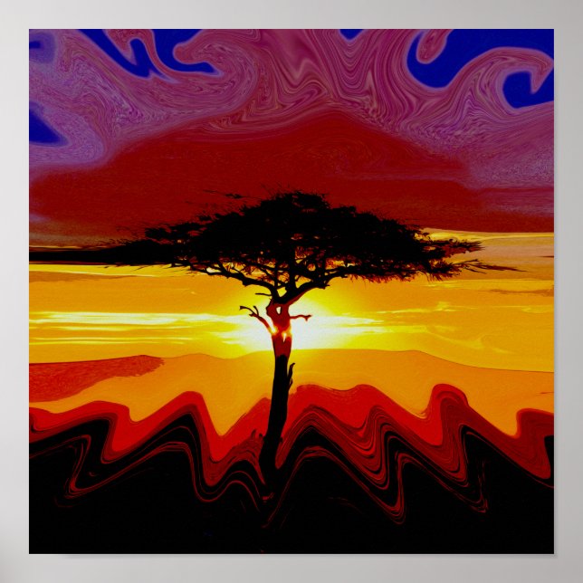 Poster africain Safari Sunset Tree (Devant)