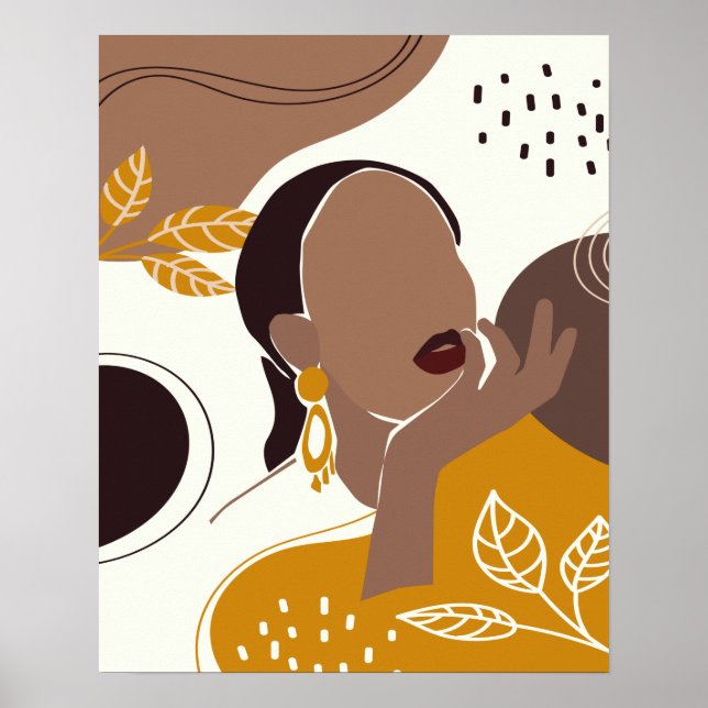 Poster African American Art, Leaf Girl Print, Black Woman (Devant)