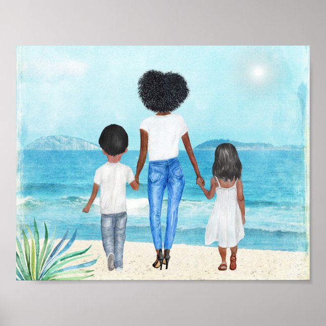 Poster African American Woman with Children Beach (Devant)