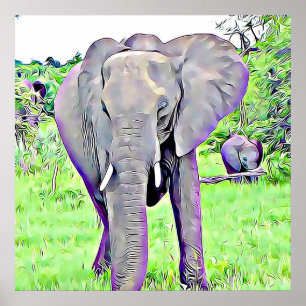 Poster African Elephant Mama et Baby Painted Artwork