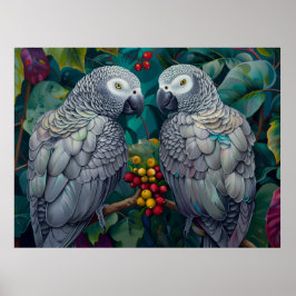 Poster African Grey Parrots Persimmon-Berry Duet