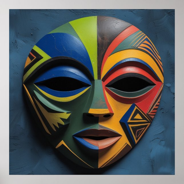 Poster African Tribal Mask Cubism Abstract  (Devant)