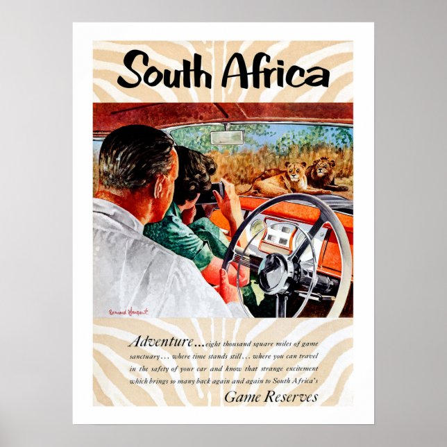 Poster Afrique du Sud, aventure en voiture, vintage (Devant)