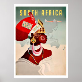 Poster Afrique du Sud, femme africaine, voyage aérien vin