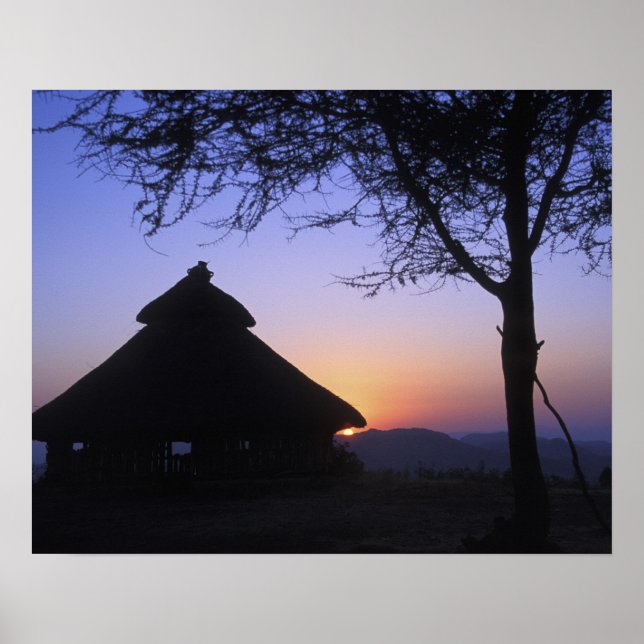 Poster Afrique, Éthiopie, région du fleuve Omo, Coucher d (Devant)
