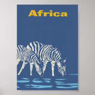 Poster Afrique Zebras Vintage voyage d'eau potable