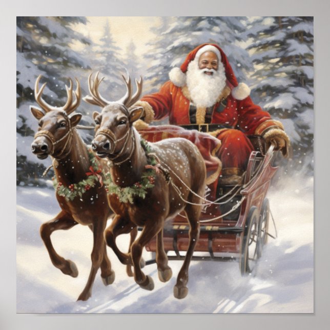 Poster Afro-américaine Père Noël Holly et Ivy Reindeer (Devant)