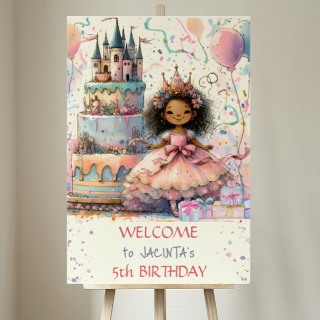 Poster Afro American princess 5th Birthday Castle cake (Créateur téléchargé)