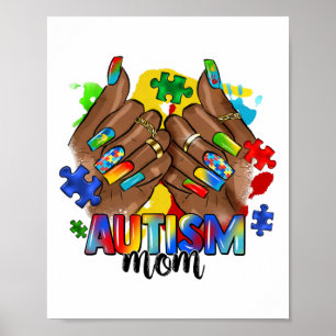 Poster Afro Black Nail Autism Maman Sensibilisation sur l
