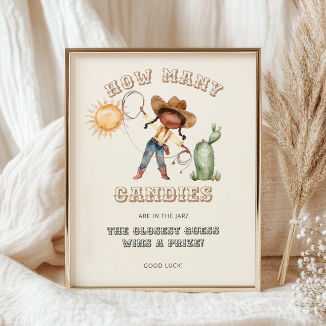 Poster Afro Cowgirl Baby shower Combien De Candies Jeu (Créateur téléchargé)