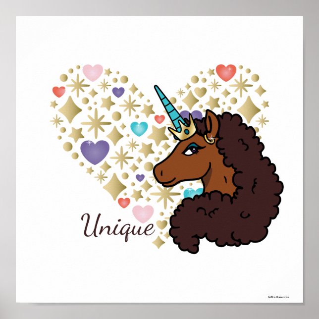 Poster Afro Unicorn | Design cardiaque unique (Devant)