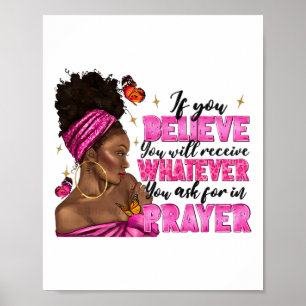 Poster Afro Woman Puff Bun Et Religion Prière De Foi Juin