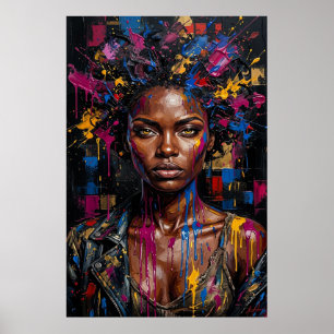 Poster Afrofuturisme urbain Black Queen Art à gouttes de 