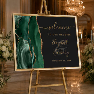 Poster Agate Émeraude Vert Or Sombre Mariage Bienvenue