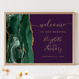 Poster Agate Émeraude Vert Or Violet Mariage Bienvenue