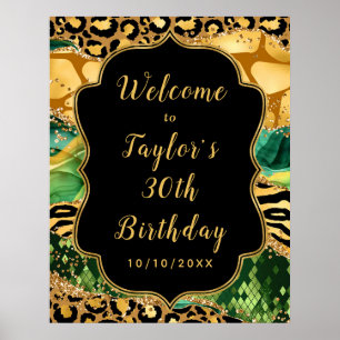 Poster Agate Gold et Green Safari Anniversaire Bienvenue