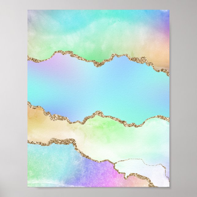 Poster Agate holographique | Iridescente Pastel Ombre Mar (Devant)