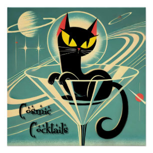 Poster Âge atomique Futuriste de l'espace Noir Cat Martin