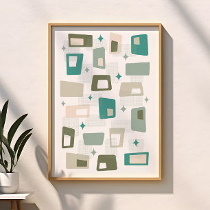 Poster Âge Atomique Milieu De Siècle Blocs Modernes Vert 
