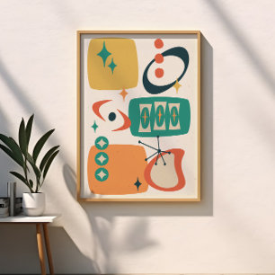 Poster Âge Atomique milieu du siècle Abstrait Orange Jaun