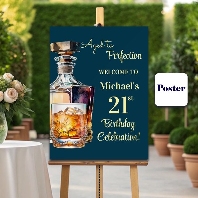 Poster Aged to Perfection Men 21st Whiskey Birthday (Créateur téléchargé)
