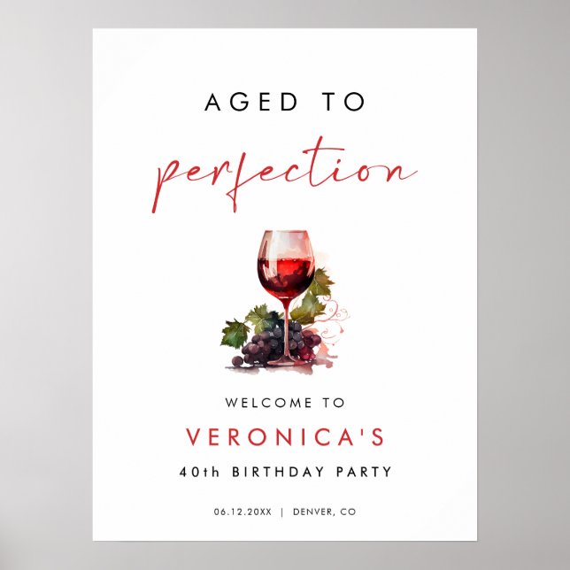 Poster Aged to Perfection Wine Birthday Welcome Sign (Devant)