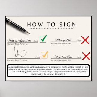 Poster Agent de signature de prêt : Comment signer, Signa