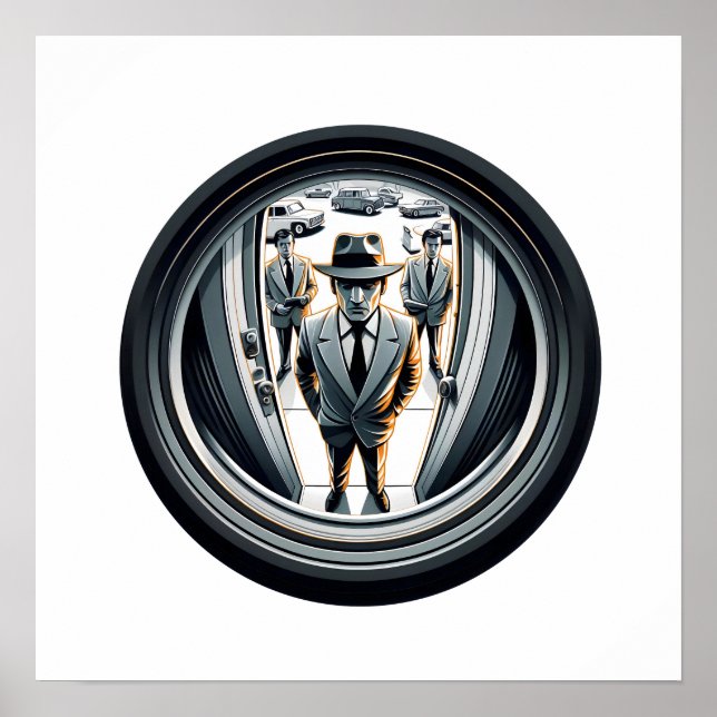 Poster Agents en gris à la porte | Fisheye (Devant)