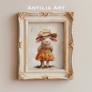 Poster Agneau en jupe Peinture Vintage Mouton animal de f