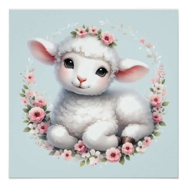 Poster Agneau mignon avec la couronne florale (Devant)