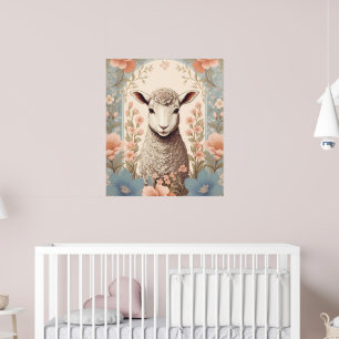 Poster Agneau Mignon Floral Pastel Délicat