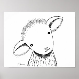Poster Agneau mignonne Nourriture Décor Lambe Dessin de f