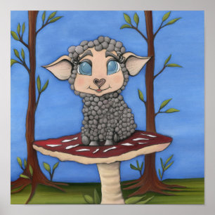Poster Agneau sur Champignon